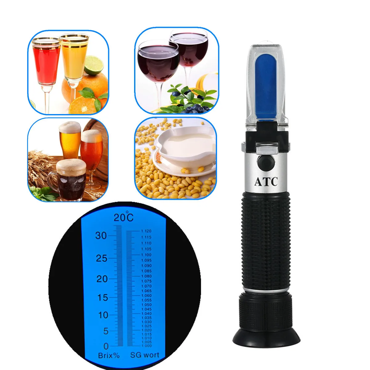 

Refractometer 0-32% Brix Beer Brewing Wort SG 1.000-1.120 Specific Gravity Meter Liquor Alcohol Concentration Fruit Wine Suger