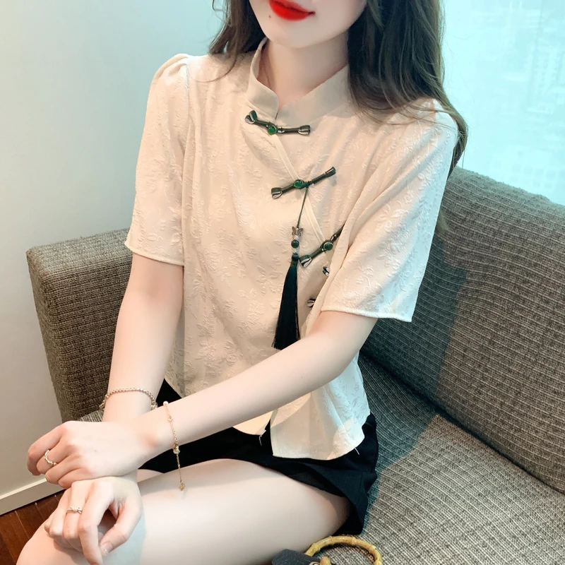 Shirt for Women Summer 2023 New Solid Chinese Style Slim Blouses Fashion Short Sleeve Bow Top O-Neck Vintage Button YCMYUNYAN
Shirt for Women Summer 2023 New Solid Chinese Style Slim Blouses Fashion Short Sleeve Bow Top O-Neck Vintage Button YCMYUNYAN