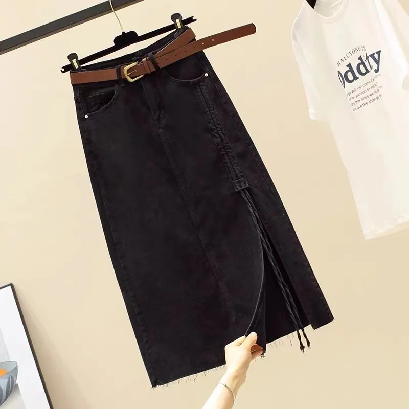 Summer High Waist Split Hip Wrap Mid-Length Black A-line Half Skirt 2022 New 
Summer High Waist Split Hip Wrap Mid-Length Black A-line Half Skirt 2022 New