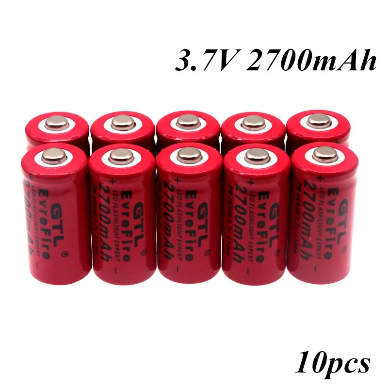 

16340 3.7V 2700mAh Batterie lithium-ion Rechargeable, pour lampe de poche LED, chargeur mural de voyage, pour piles CR123A