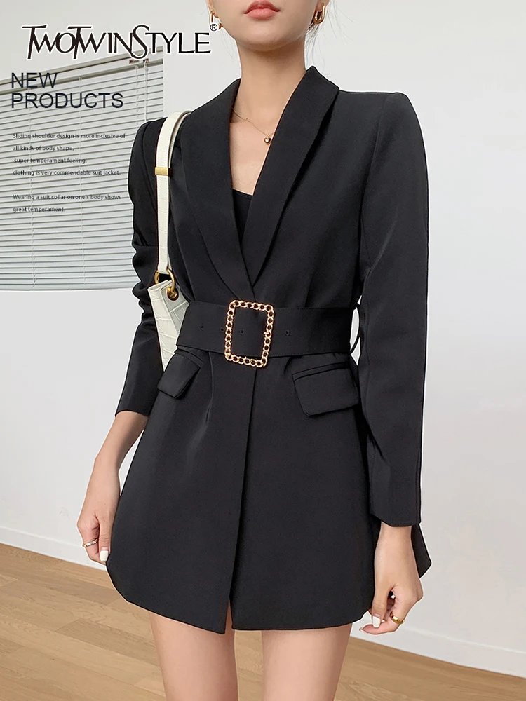 TWOTWINSTYLE Sashes Straight Blazer For Women Notched Collar Long Sleeve Solid Minimalist Blazers Female Autumn Clothing Fashion
TWOTWINSTYLE Sashes Straight Blazer For Women Notched Collar Long Sleeve Solid Minimalist Blazers Female Autumn Clothing Fashion