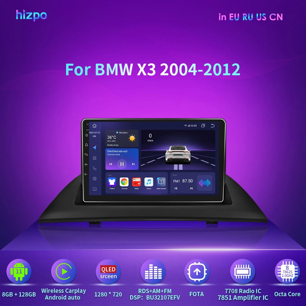 

Autoradio Screen for BMW X3 E83 2004-2012 9" GPS Navi Android 12 4+64G Car Radio Player EQ DSP RDS DAB+ OBD2 SWC Stereo Display