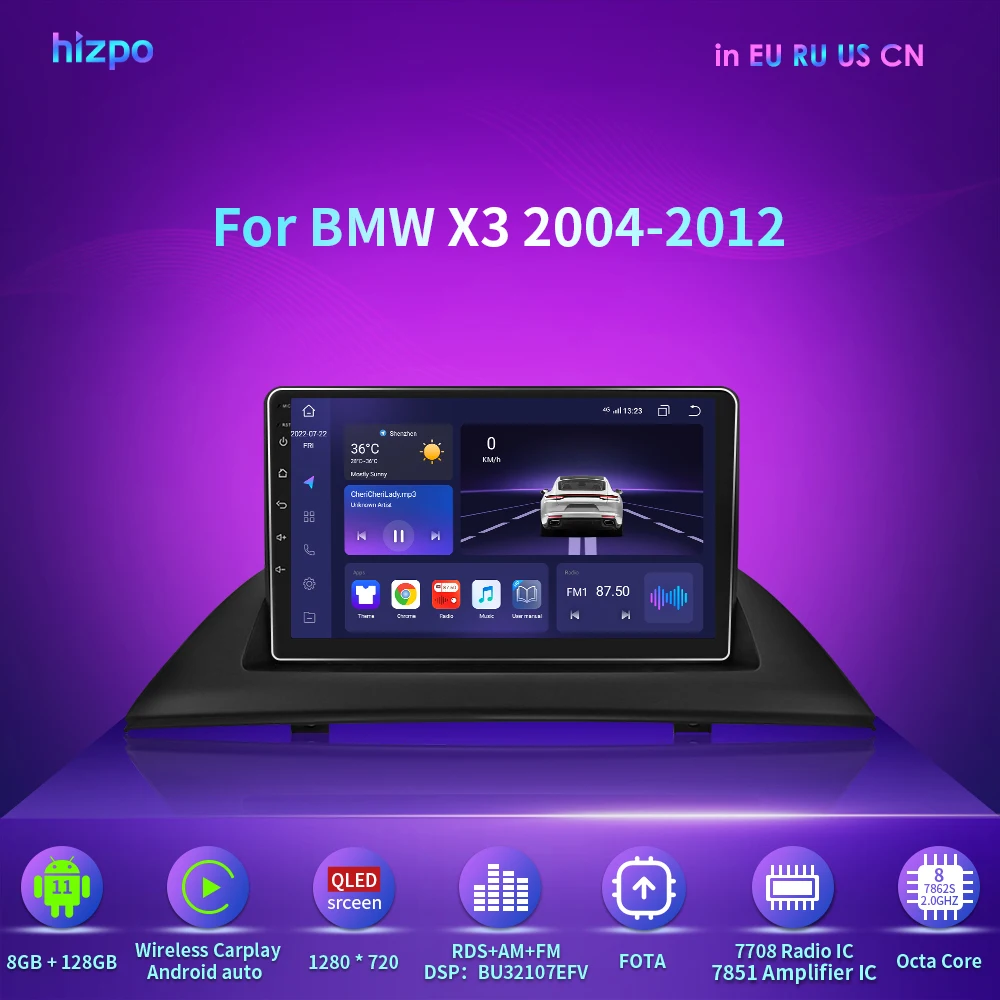 Autoradio Screen for BMW X3 E83 2004-2012 9" GPS Navi Android 12 4+64G Car Radio Player EQ DSP RDS DAB+ OBD2 SWC Stereo Display
Autoradio Screen for BMW X3 E83 2004-2012 9" GPS Navi Android 12 4+64G Car Radio Player EQ DSP RDS DAB+ OBD2 SWC Stereo Display
