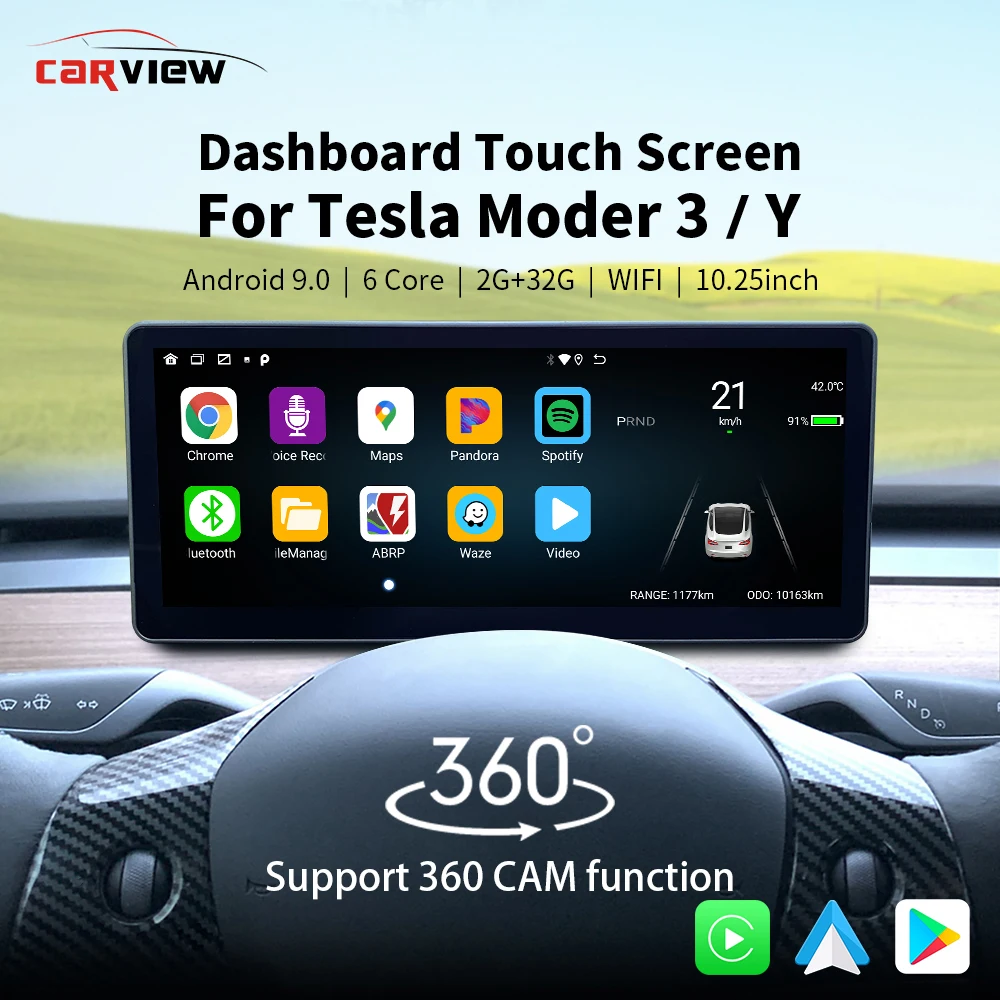 CARVIEW Android 9 10.25" IPS Dashboard Touch Screen For Tesla Model 3 Y Wireless Carplay Android Auto 6 CORE 2GB 32GB WIFI GPS
CARVIEW Android 9 10.25" IPS Dashboard Touch Screen For Tesla Model 3 Y Wireless Carplay Android Auto 6 CORE 2GB 32GB WIFI GPS