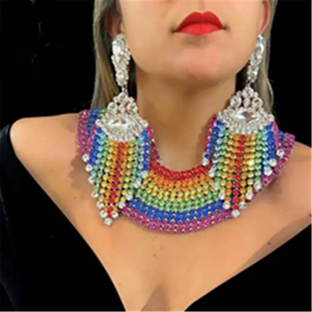 Noble Crystal Rainbow Large Choker Collar Necklace for Women Luxury Rhinestone Chunky Statement Necklace Earrings Sets Jewelry
Noble Crystal Rainbow Large Choker Collar Necklace for Women Luxury Rhinestone Chunky Statement Necklace Earrings Sets Jewelry