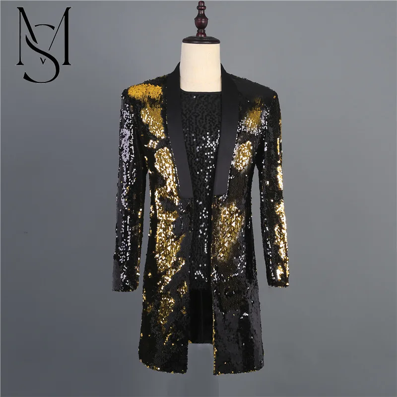 Cross-border men's black and gold mid-length sequin trench coat Singer guest hosts banquet walk show Suit dress men
Cross-border men's black and gold mid-length sequin trench coat Singer guest hosts banquet walk show Suit dress men