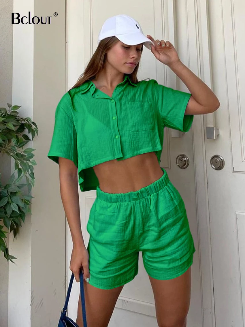 Bclout Cotton Green Shorts Set Woman 2 Pieces Summer Short Sleeve Ruched Crop Top Casual Elastic Waist Straight Shorts Outfits
Bclout Cotton Green Shorts Set Woman 2 Pieces Summer Short Sleeve Ruched Crop Top Casual Elastic Waist Straight Shorts Outfits