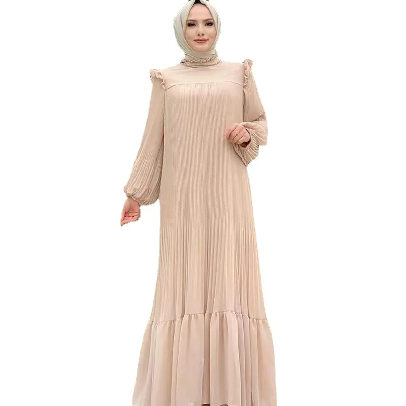 

Autumn Winter Middle East Clothes Fashion Loose High Neck Muslim Maxi Dress Robe Longue Mabche Dubai Gown for Women 2022