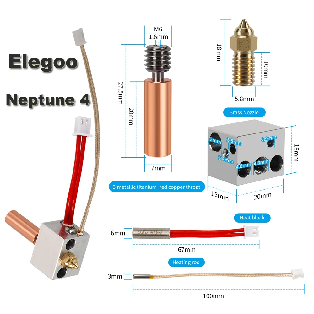 Elegoo Neptune 4 Hotend Kit Upgraded Copper Pipe Metal Heater Block Brass Nozzle Heating Rod Thermistor For 3D Printer
Elegoo Neptune 4 Hotend Kit Upgraded Copper Pipe Metal Heater Block Brass Nozzle Heating Rod Thermistor For 3D Printer
