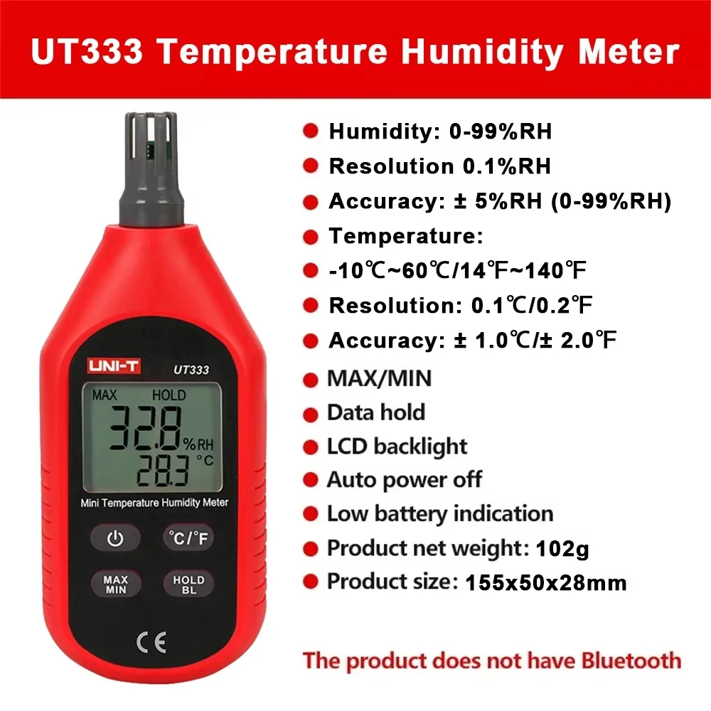 UNI-T UT333 UT333BT цифровой гигрометр термометр 2 в 1, измеритель температуры и влажности, мини-датчик, Bluetooth-термогигрометр
UNI-T UT333 UT333BT цифровой гигрометр термометр 2 в 1, измеритель температуры и влажности, мини-датчик, Bluetooth-термогигрометр