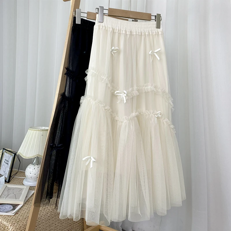 Bow Mesh Patchwork Skirts High Waist Elastic Jupe Tulle Mujer Faldas Autumn Long Voile Skirt Casual Women Clothes Dropshipping
Bow Mesh Patchwork Skirts High Waist Elastic Jupe Tulle Mujer Faldas Autumn Long Voile Skirt Casual Women Clothes Dropshipping