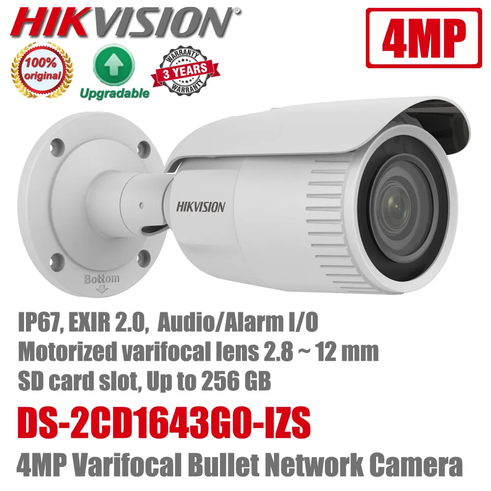 Hikvision DS-2CD1643G0-IZS 4 МП POE H.265 + IP67 аудио/Сигнализация I/O WDR IR 50M веб - камера
Hikvision DS-2CD1643G0-IZS 4 МП POE H.265 + IP67 аудио/Сигнализация I/O WDR IR 50M веб - камера