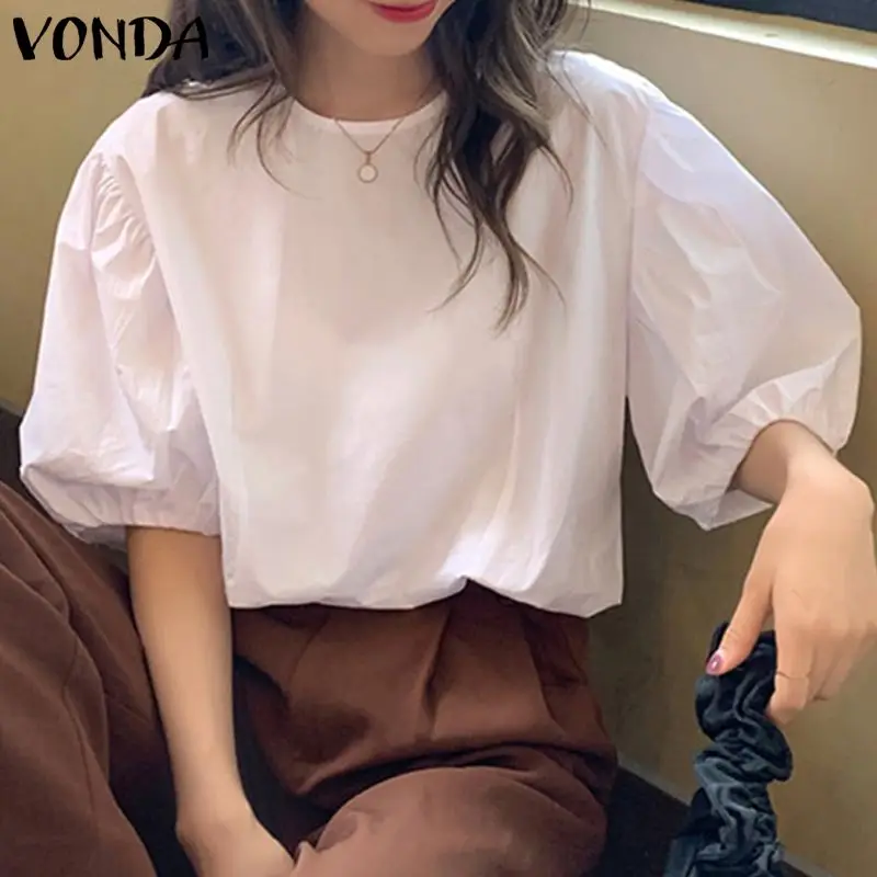Women's Tops Office Ladies Shirts 2022 VONDA Casual Half Sleeve Crew Neck Blouse Casual Baggy Solid Color Tops Blusas Femininas
Women's Tops Office Ladies Shirts 2022 VONDA Casual Half Sleeve Crew Neck Blouse Casual Baggy Solid Color Tops Blusas Femininas
