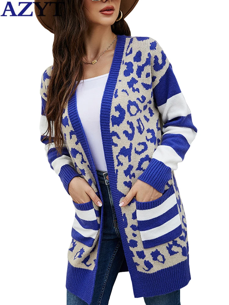 AZYT Fashion Leopard Sweater Cardigan Mid Long V Neck Knitted Female Cardigan 2022 Autumn Casual Open Stitch Knitwear Jacket
AZYT Fashion Leopard Sweater Cardigan Mid Long V Neck Knitted Female Cardigan 2022 Autumn Casual Open Stitch Knitwear Jacket