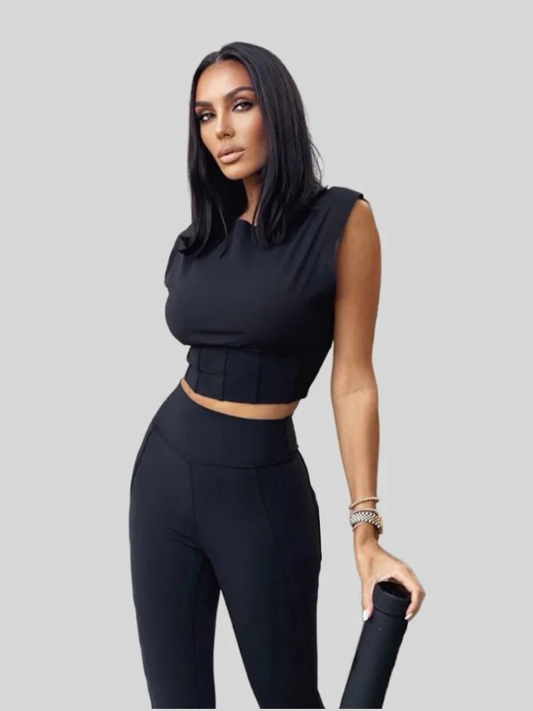 Casual Comfort Black Solid Slight Strech High Waist Long Pants Tummy Control Woman Fashion Women Joggers Two Piece Set
Casual Comfort Black Solid Slight Strech High Waist Long Pants Tummy Control Woman Fashion Women Joggers Two Piece Set