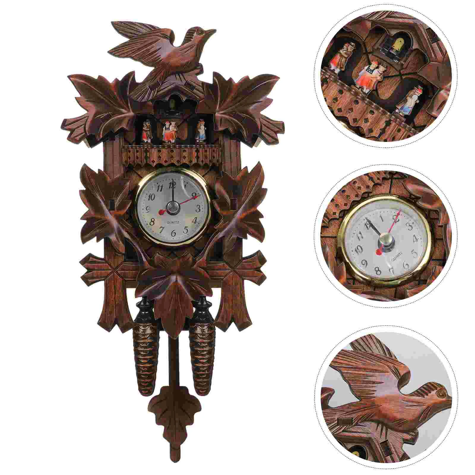 

Clock Wall Wood Coo Vintage Ornament Hanging Cuckoo Wooden Bird Pendulum Decoration Retro Decorative Kuku Christmas Home Clocks