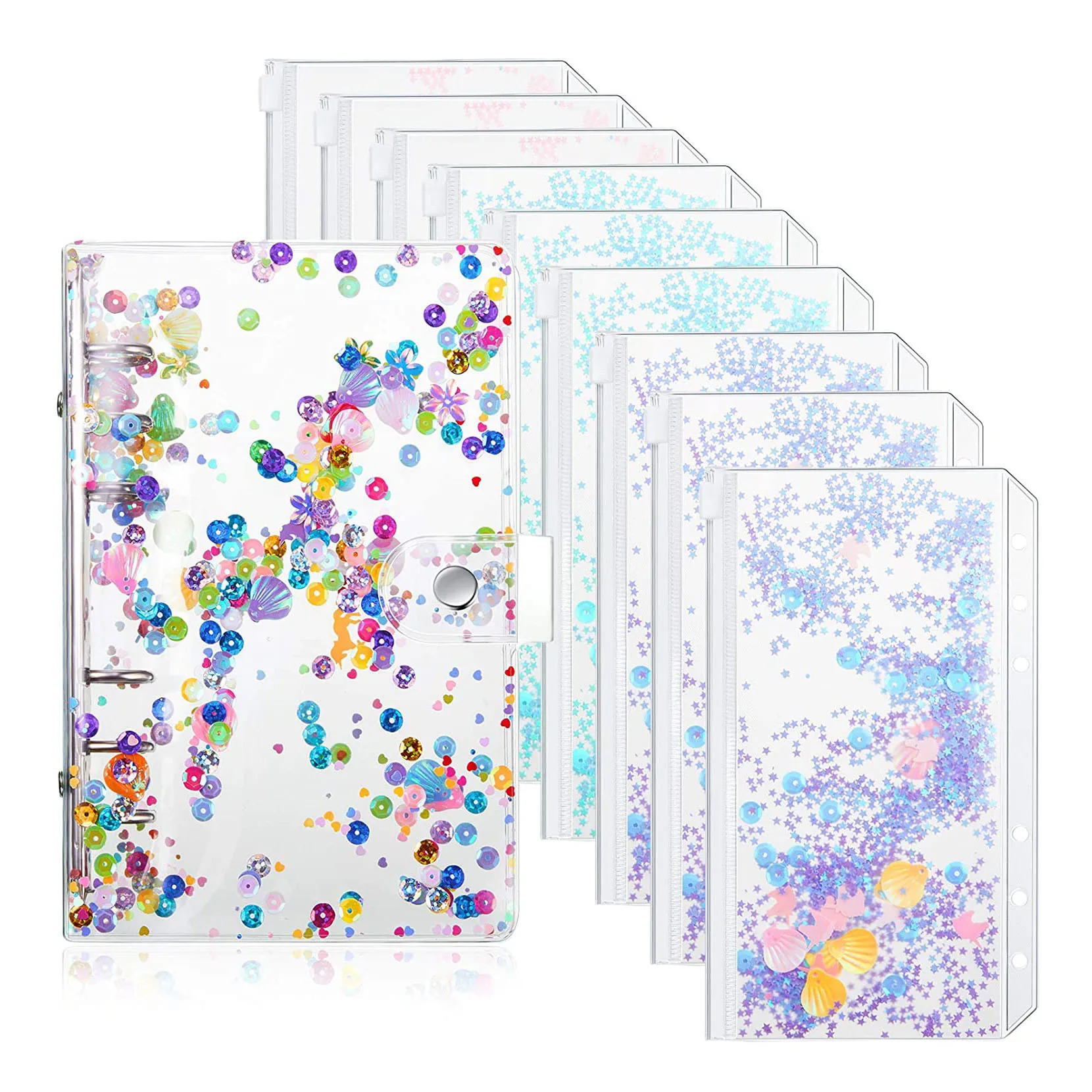 10 Pieces A6 PVC Glitter Binder Budget Cover Cash Envelopes System Planner ,Includes 9 Pcs Quicksand Loose Leaf Zipper Pockets
10 Pieces A6 PVC Glitter Binder Budget Cover Cash Envelopes System Planner ,Includes 9 Pcs Quicksand Loose Leaf Zipper Pockets