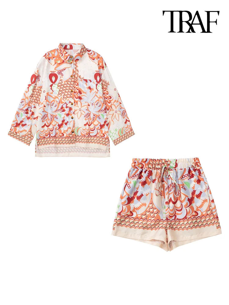 TRAF Women Fashion With Pocket Printed Loose Shirts And High Elastic Waist Drawstring Shorts Female Two Pieces Sets Mujer
TRAF Women Fashion With Pocket Printed Loose Shirts And High Elastic Waist Drawstring Shorts Female Two Pieces Sets Mujer