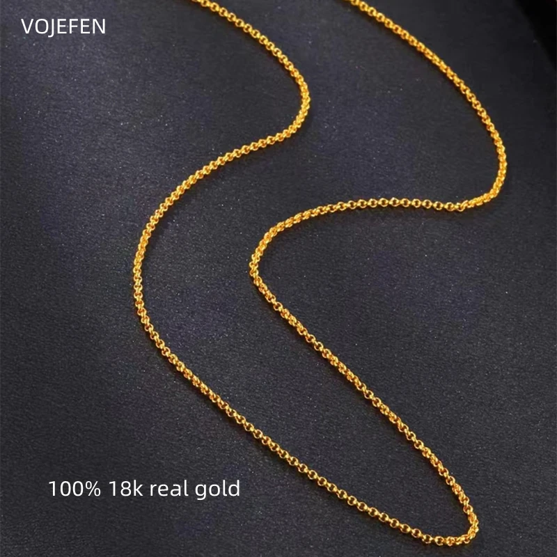 

VOJEFEN Women's Gold Necklace Neck Chain Jewelry And Accessories 18K Gold Original Pure Long Luxury Brand Necklaces For Couples