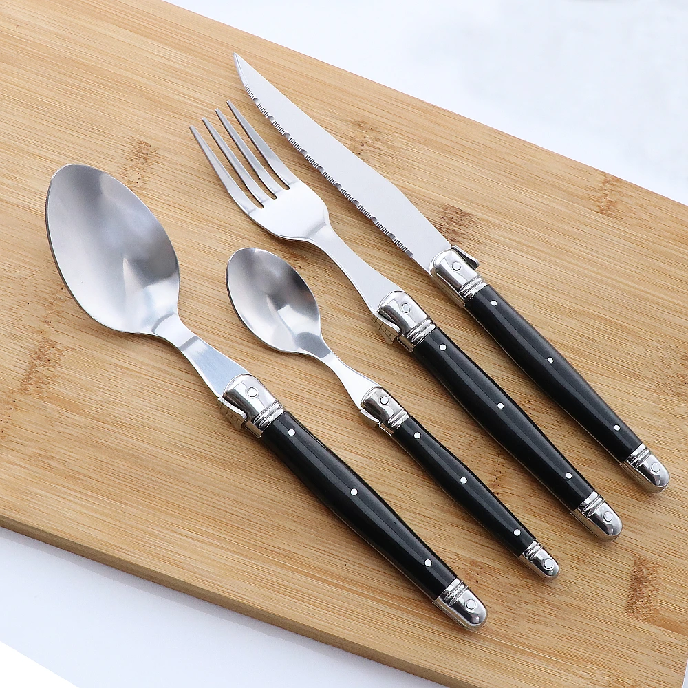 

4/6/8/12Pcs Laguiole Cutlery Set Sharp Steak Knives Forks Soup Spoons Teaspoons Kitchen Dinnerware Stainless Steel Flatware