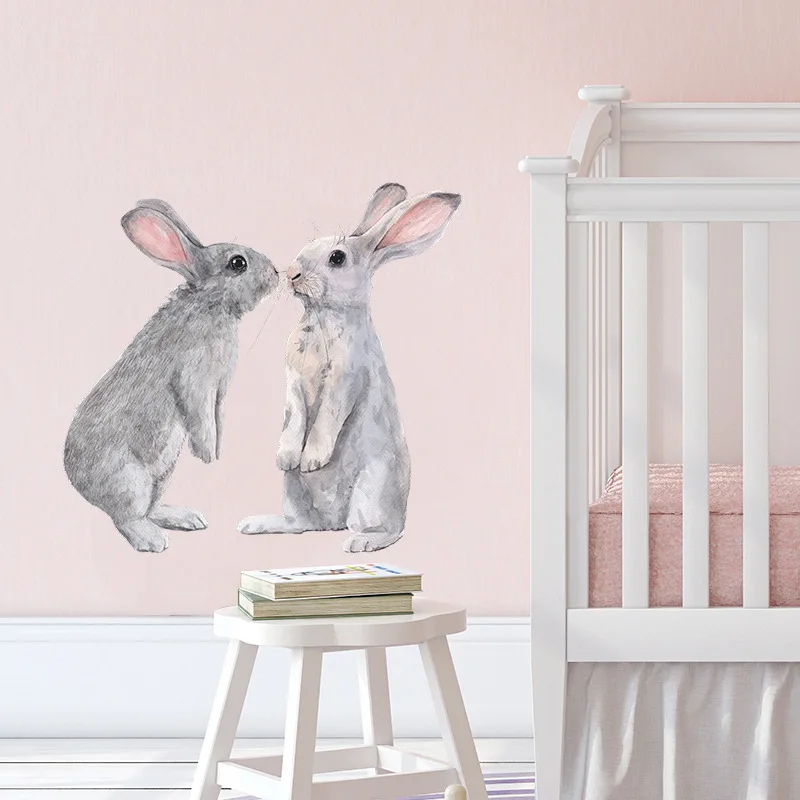 

Two little rabbits wall stickers, children's room, bedroom, kindergarten, wall landscaping decoration, wall stickers, wallpaper.