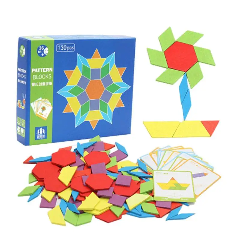 

Geometric Shape Blocks Wood Tangrams Blocks Set Of 130 Ages 3 Shape Games For Preschoolers Homeschool Supplies Preschool Games