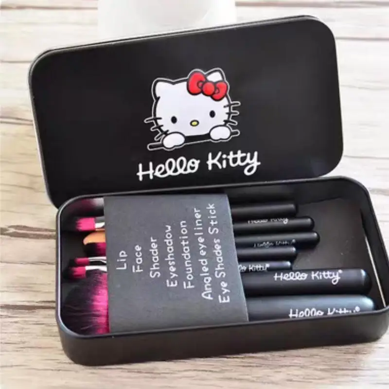 

7pcs Fashion Hello Kitty Makeup Brush Y2k Sanrio Anime Accessories Hello Kitty Stuff Female Makeup Tool Brush Girl Gift Iron Box