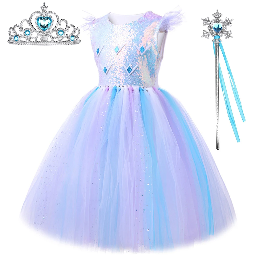 

Disney Frozen Elsa Costumes for Girls Christmas Snow Queen Tutu Dress Halloween Birthday Party Outfit Kids Girl New Year Clothes
