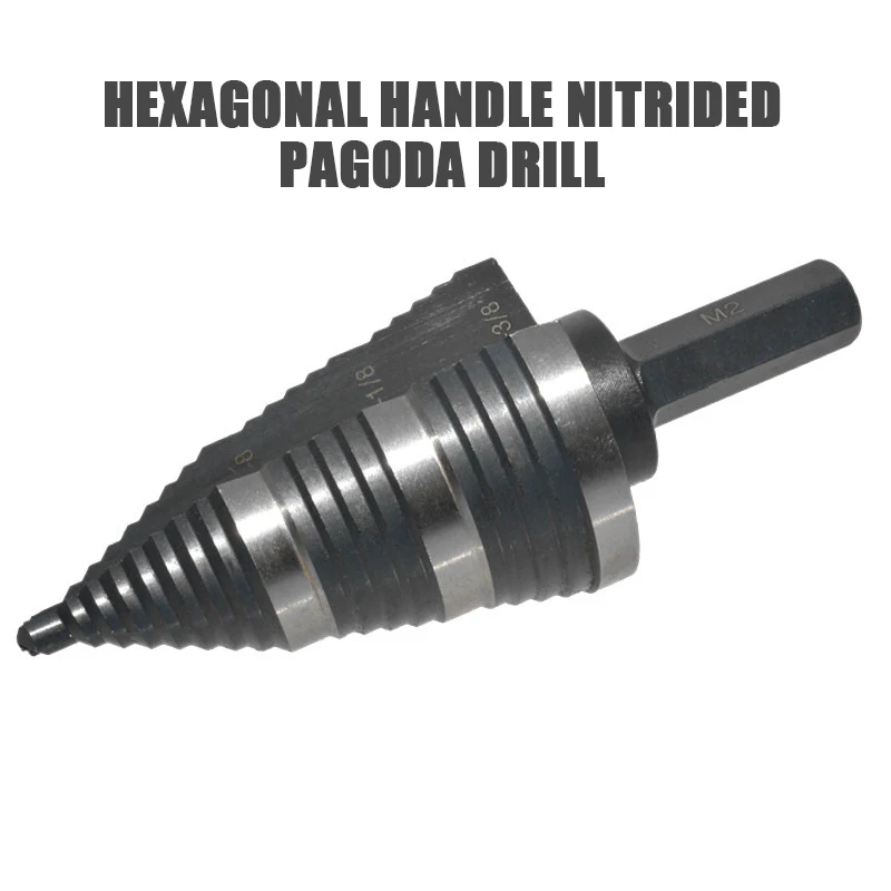 Step Drill HSS 6542/M2 High-Speed Steel 3/8 " Hexagonal Handle Hitrided Pagoda Drill Straight Groove Step Drill
Step Drill HSS 6542/M2 High-Speed Steel 3/8 " Hexagonal Handle Hitrided Pagoda Drill Straight Groove Step Drill