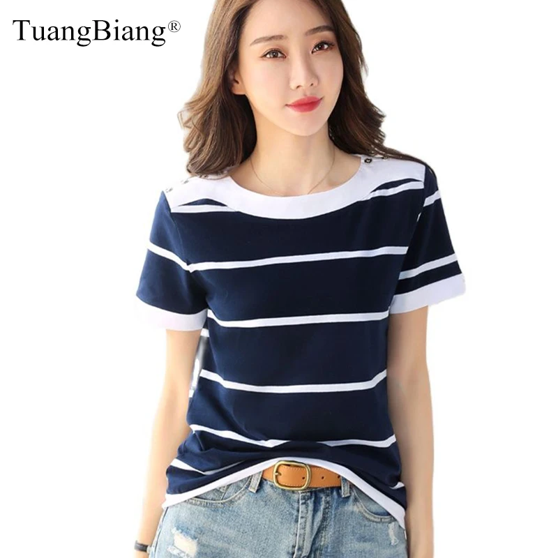 Lady 2022 Summer Blue White Striped Short Sleeve Cotton T-Shirt Women Button O-Neck Elegant Plus Size Tshirt Female Fashion Tops
Lady 2022 Summer Blue White Striped Short Sleeve Cotton T-Shirt Women Button O-Neck Elegant Plus Size Tshirt Female Fashion Tops