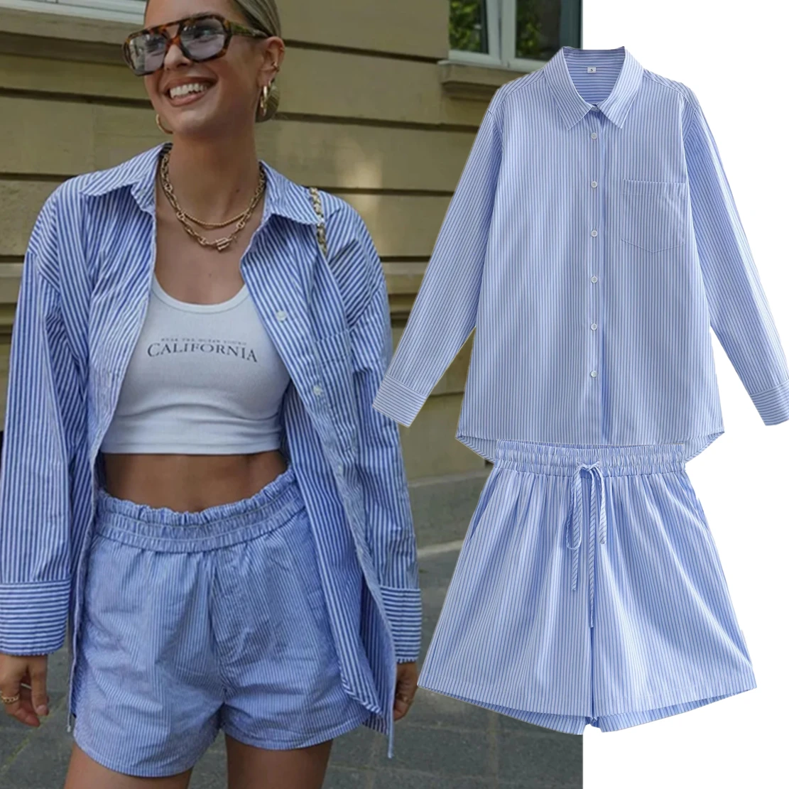 Dave&Di Harem Shorts Bermuda Casual Sets Women High Street Boyfriend Fashion Striped Loose Shirt Blouse
Dave&Di Harem Shorts Bermuda Casual Sets Women High Street Boyfriend Fashion Striped Loose Shirt Blouse