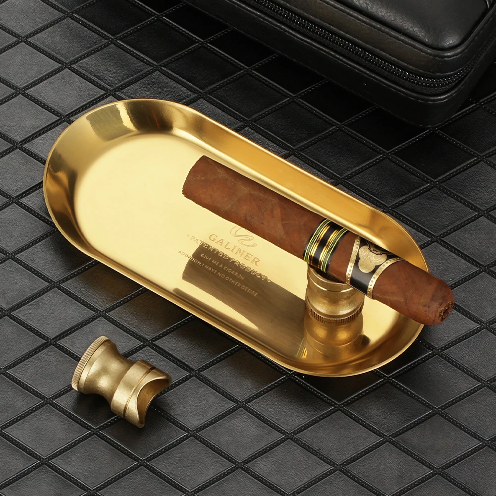 

GALINER Home Cigar Ashtray With Punch Drill Knife Puro Set Smoking Accessories Portable Cigar Holder Rest Metal Ash Tray Charuto