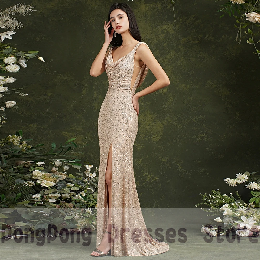 Simple Evening Dresses Mermaid Sleeveless Slit Ribbon Prom Dress Open Back Sexy Sequined Glitter Women Dress Vestidos De Fies
Simple Evening Dresses Mermaid Sleeveless Slit Ribbon Prom Dress Open Back Sexy Sequined Glitter Women Dress Vestidos De Fies