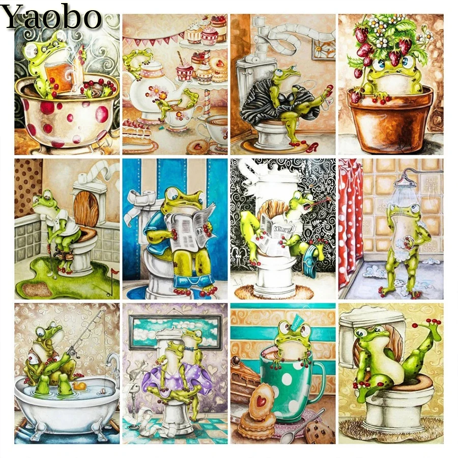 

Diy 5d Full Diamond Painting Funny Animal Embroidery Square Round Drill Toilet Frog Mosaic Cross Stitch Bathroom Decoration Art