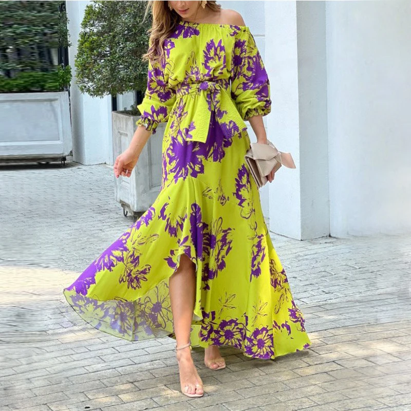 Women Maxi Dress Fashion Slanted Shoulder Long Sleeve Print Lace Up Beach Party Long Skirt Dresses High Streetwear
Women Maxi Dress Fashion Slanted Shoulder Long Sleeve Print Lace Up Beach Party Long Skirt Dresses High Streetwear