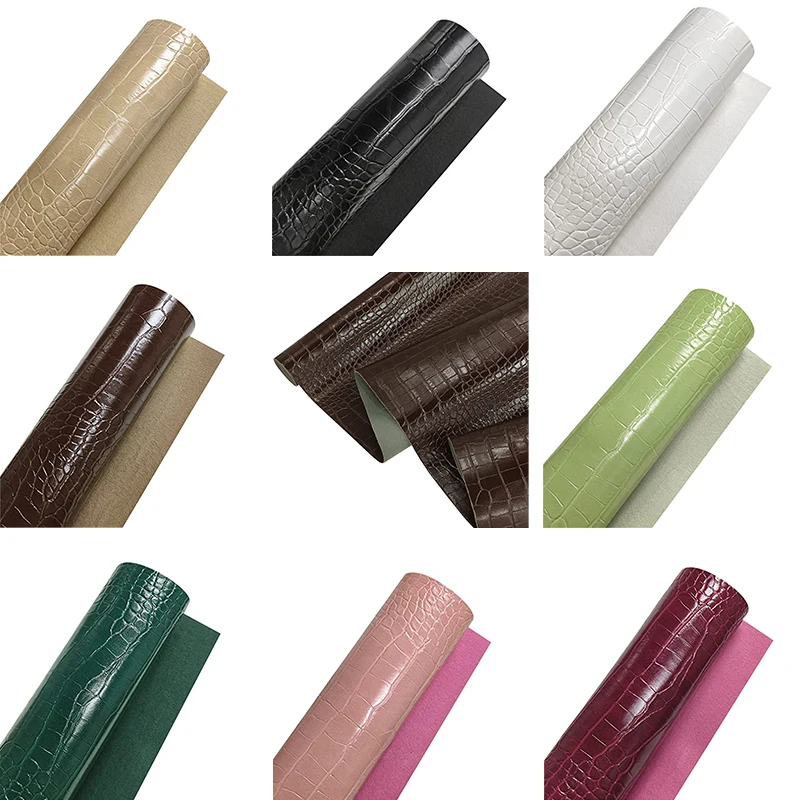 

Glossy Embossed Crocodile Texture Faux Leather Roll Synthetic Fabric for Wallets Keychains Making Sewing Crafts Material