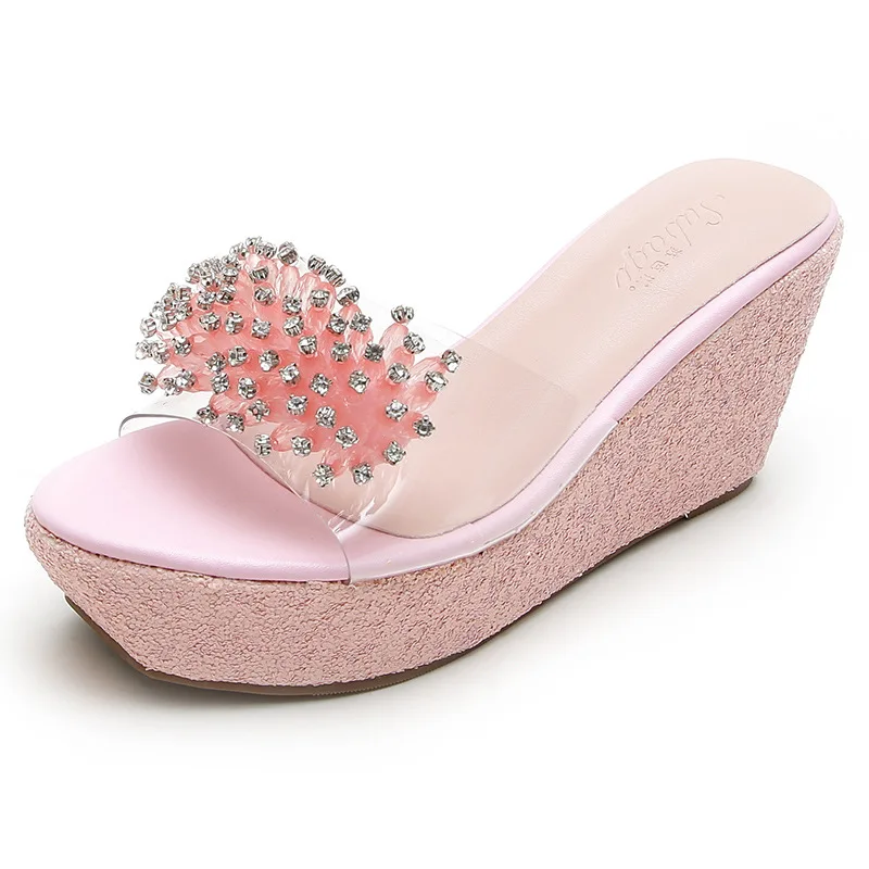 Crystal Slippers Women's 2022 Wedge Heel High-heeled Sandals 8cm Thick Bottom Transparent Rhinestone Fish Mouth Slippers Women
Crystal Slippers Women's 2022 Wedge Heel High-heeled Sandals 8cm Thick Bottom Transparent Rhinestone Fish Mouth Slippers Women