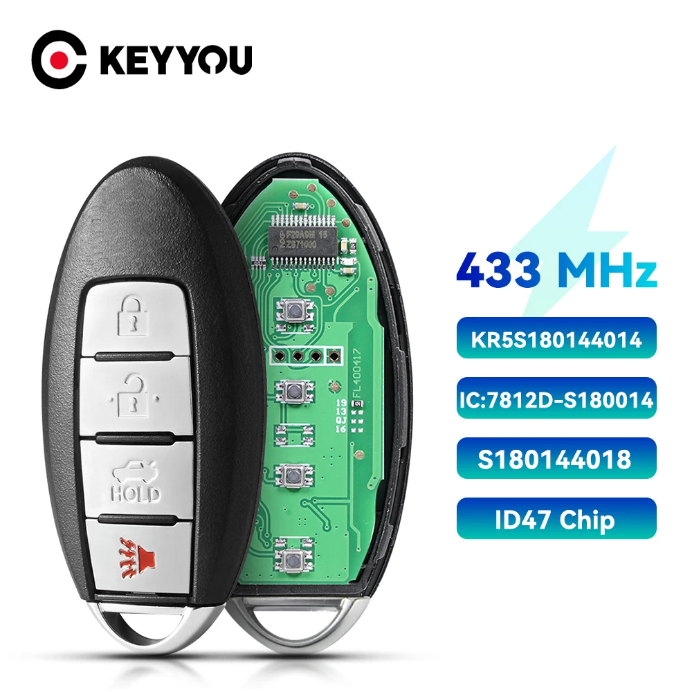 KEYYOU KR5S180144014 7812D-S180014 Remote Car Key for Nissan Altima Maxima 2013 2014 2015 Car Key FSK PCF7953X 47Chip 433Mhz
KEYYOU KR5S180144014 7812D-S180014 Remote Car Key for Nissan Altima Maxima 2013 2014 2015 Car Key FSK PCF7953X 47Chip 433Mhz