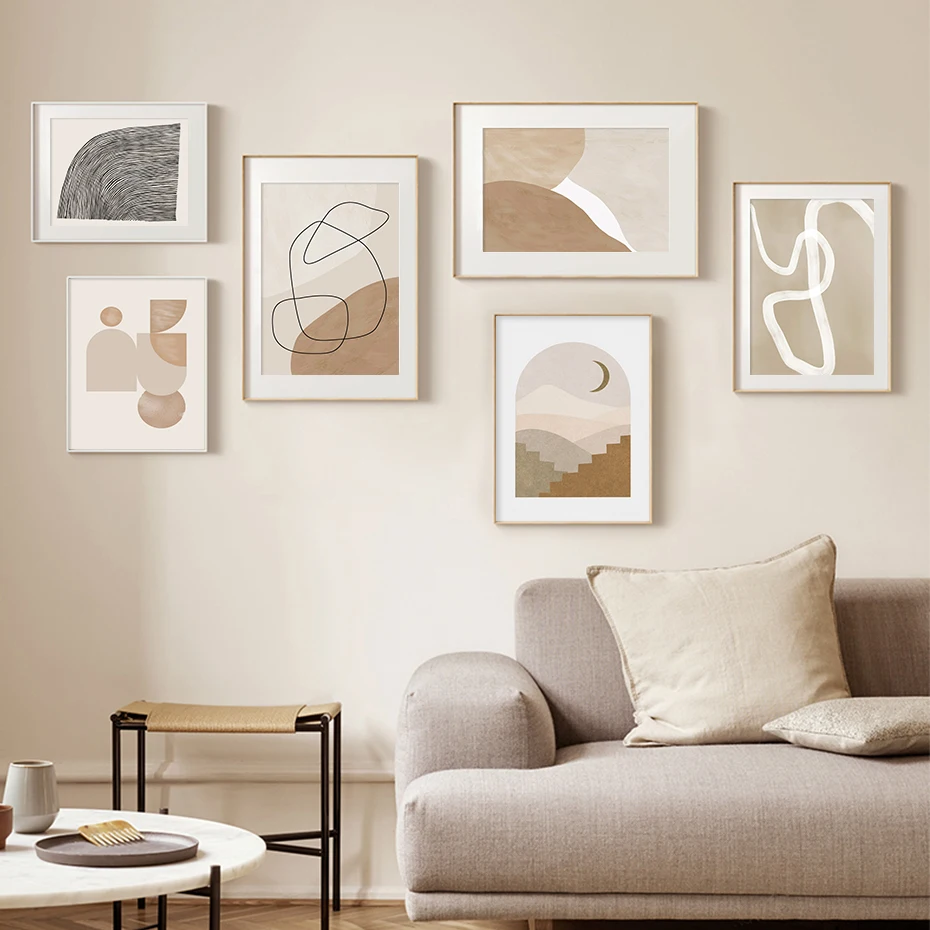 

Абстрактный настенный постер в стиле бохо с бежевыми румянами и геометрическим рисунком минималистский дизайн для гостиной интерьер домашний декор