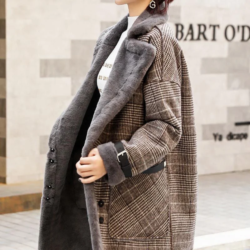 Fleece-Lined Thickened Plaid Wool Coat Women's Winter Lamb Wool Coat Mid-Length woman coat double breasted coat
Fleece-Lined Thickened Plaid Wool Coat Women's Winter Lamb Wool Coat Mid-Length woman coat double breasted coat