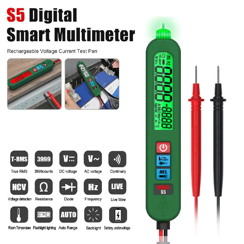 S5 AC/DC Multimeters Digital Tester Smart Pen Type Voltage Detector Monitor DC AC Ohm NCV Hz Continuity Meter 4000 Counts
S5 AC/DC Multimeters Digital Tester Smart Pen Type Voltage Detector Monitor DC AC Ohm NCV Hz Continuity Meter 4000 Counts
