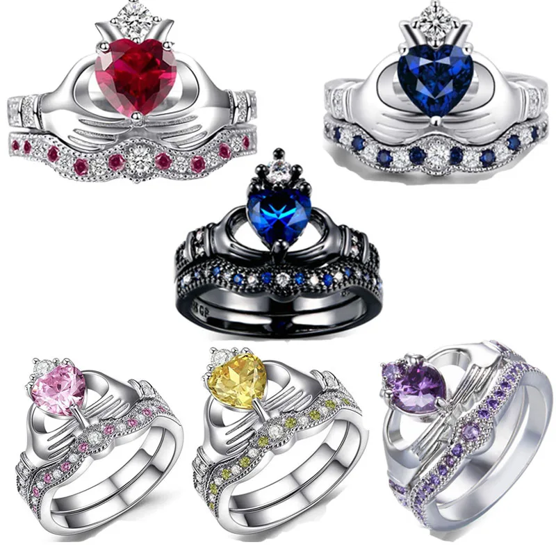 Dorvey Hand Blue Heart Crown Ring Set For Women Black Color Crystal Inlaid Wedding Ring Set Holding Hand Wholesale Jewelry
Dorvey Hand Blue Heart Crown Ring Set For Women Black Color Crystal Inlaid Wedding Ring Set Holding Hand Wholesale Jewelry