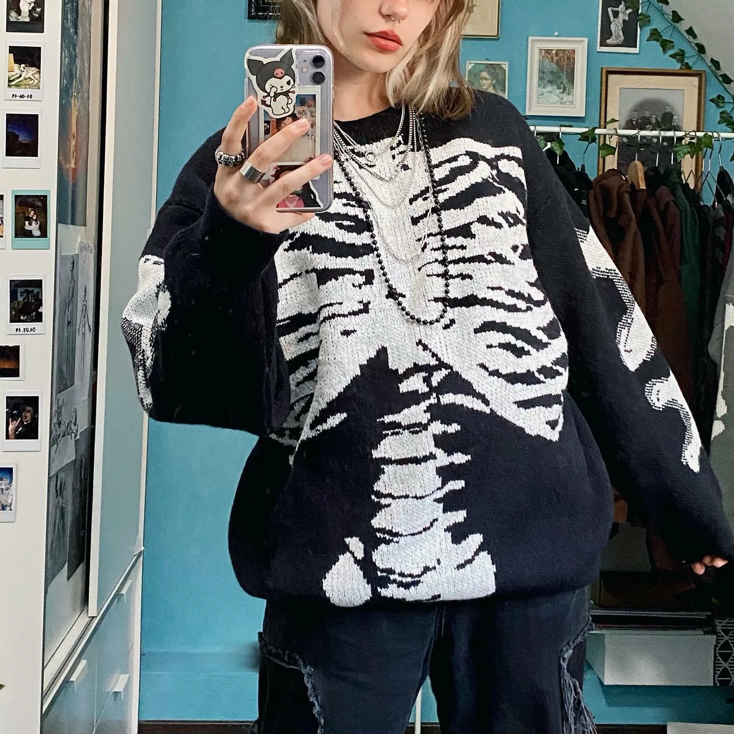 Gaono Women's Long Sleeve Knitted Sweater Round Collar Skeleton Print Loose Fit Knitwear Female Casual Warm Pullover Y2K
Gaono Women's Long Sleeve Knitted Sweater Round Collar Skeleton Print Loose Fit Knitwear Female Casual Warm Pullover Y2K