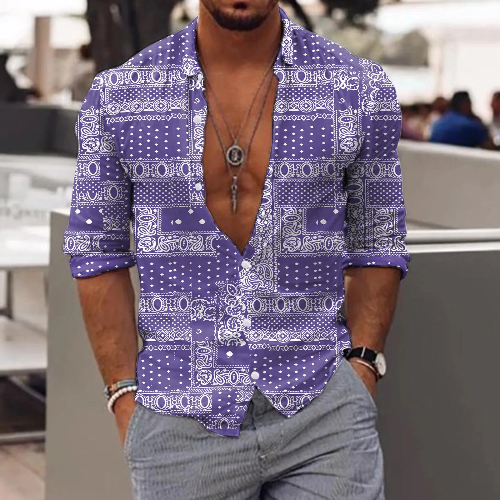 Vintage Ethnic Print Shirt Deep V-Neck Shirts Long Sleeve Blouse New Shirts For Men Button Camisas Blusas Men's Clothing Tops
Vintage Ethnic Print Shirt Deep V-Neck Shirts Long Sleeve Blouse New Shirts For Men Button Camisas Blusas Men's Clothing Tops