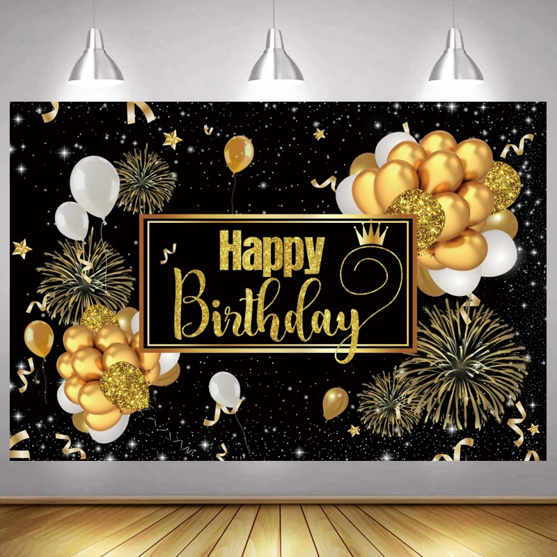 Black Gold Happy Birthday Backdrop Women Men Flower Party Balloon Photography Background Adult Photographic Banner 
Black Gold Happy Birthday Backdrop Women Men Flower Party Balloon Photography Background Adult Photographic Banner