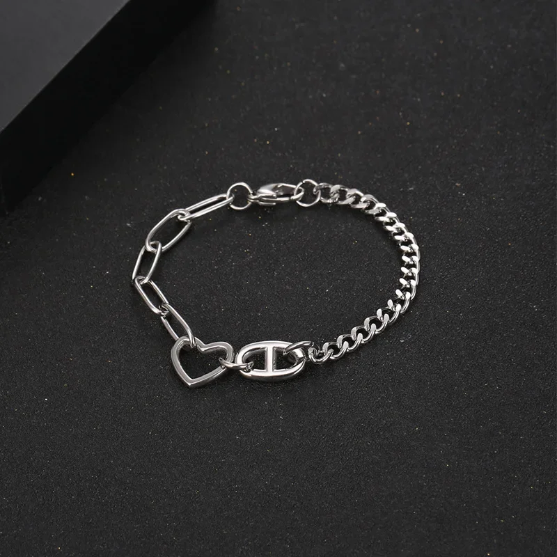 

Simple and Artistic Love Titanium Steel Bracelet with Niche Design Peach Heart Splicing Internet Celebrity Couple Jewelry