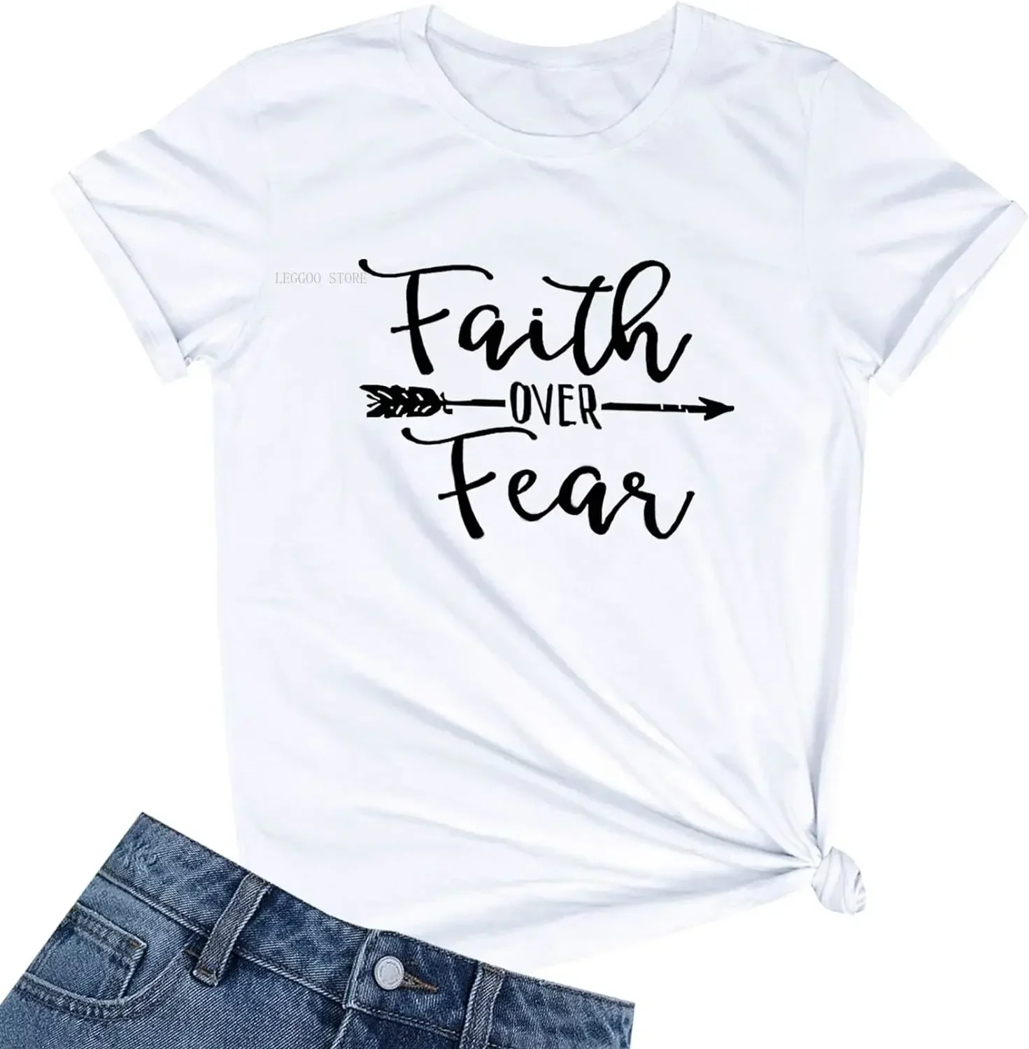 Faith Over Fear Английские слова Графика Y2k Топы Harajuku Подарки Одежда Винтаж Уютные