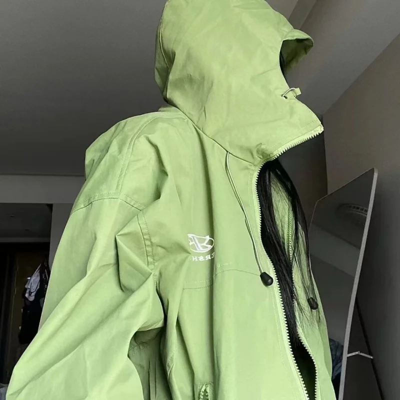 

Женская уличная куртка в стиле Харадзюку, зеленая винтажная Черная куртка большого размера в Корейском стиле, трендовая продукция, уличная одежда Y2k на осень, 2023