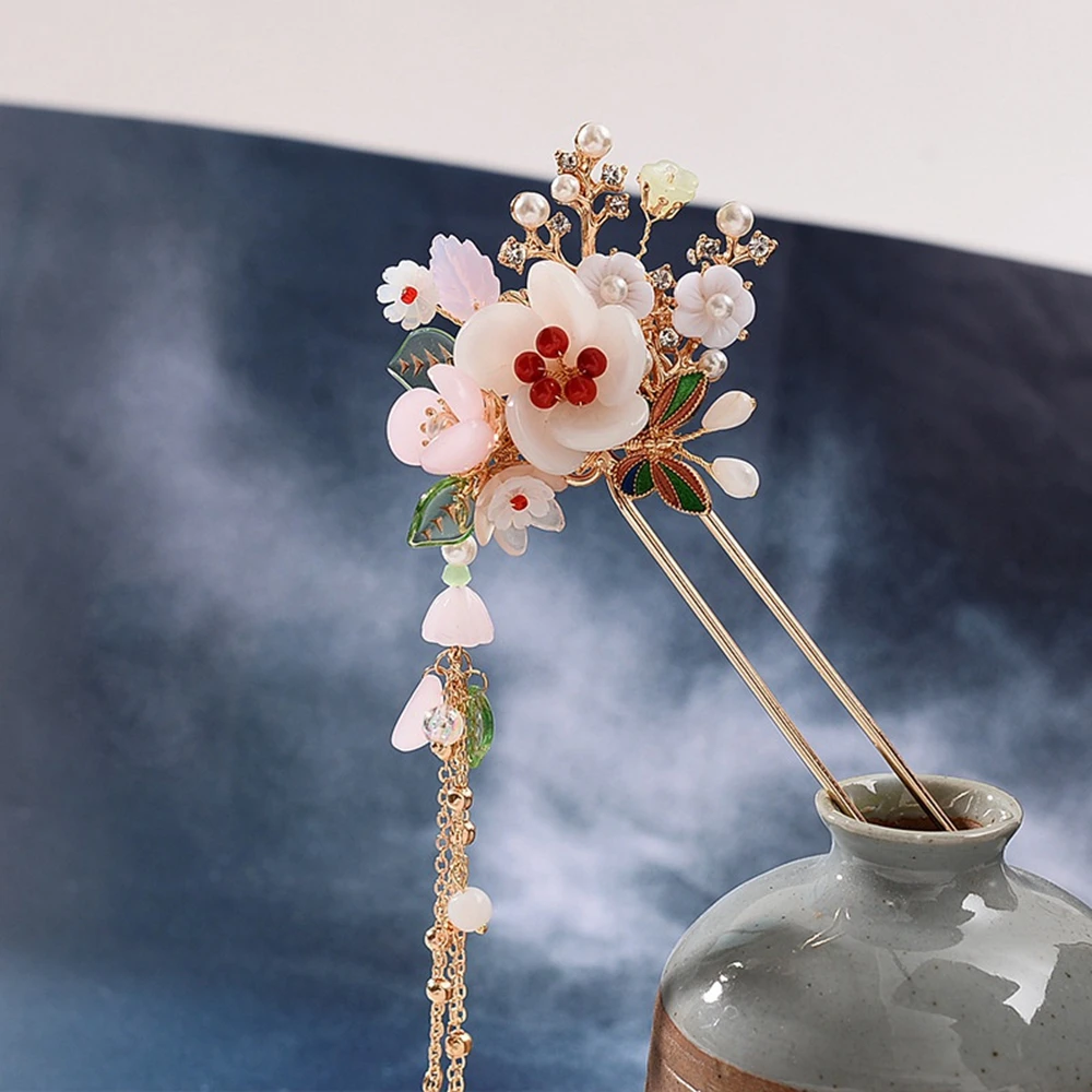 

For Women Hanfu Chinese Style Vintage Headpieces Hair Sticks Faux Jade Flower Hairpins