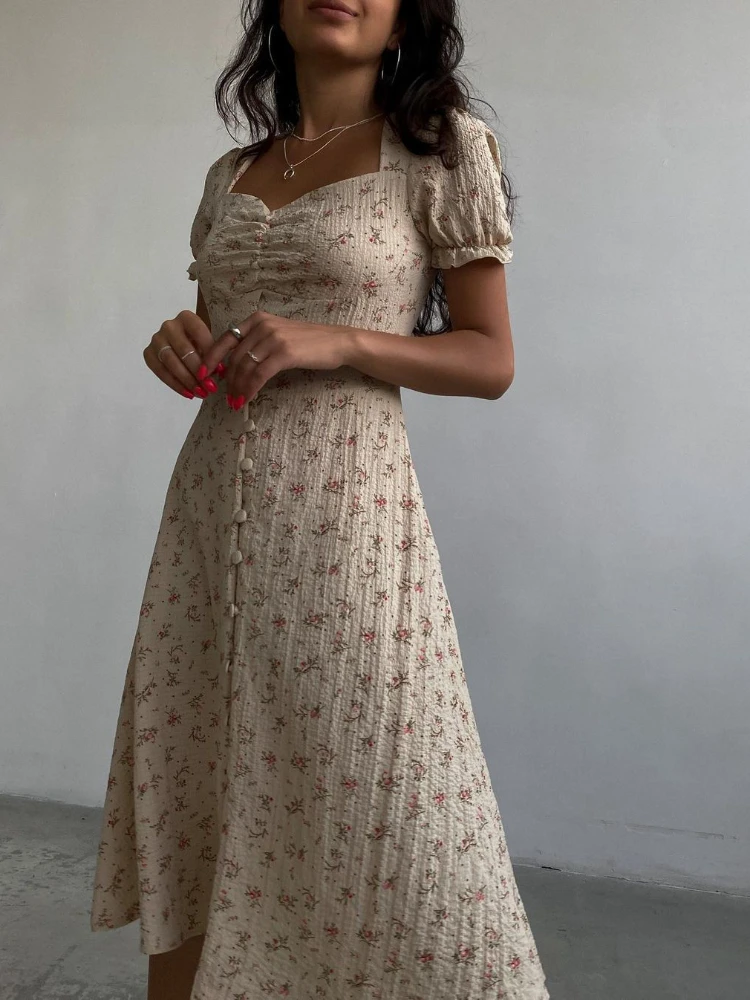 Dresses for Women Elegant Summer Floral Print Sweet Short Sleeve Square Collar French Long Dress Streetwear Vestido De Mujer
Dresses for Women Elegant Summer Floral Print Sweet Short Sleeve Square Collar French Long Dress Streetwear Vestido De Mujer